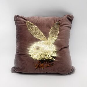 Playboy Plum Colored Reverse Sequin Bunny Head 14x14 Decorative Throw Pillow